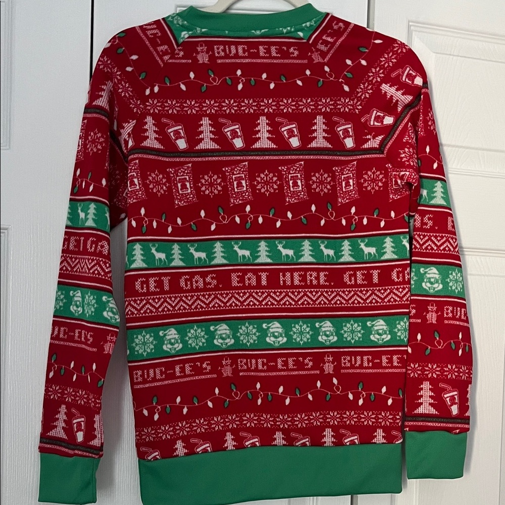 Buc-ee's Festive Red and Green Crewneck Sweater - Picture 3 of 3
